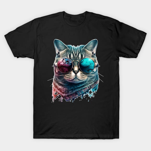 cute cat wearing glasses T-Shirt by Diwa
